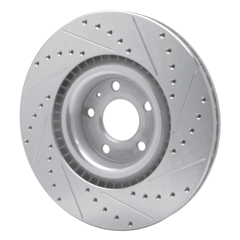 Audi S4 Brake Rotor (1) - Front Left - R1 Concepts - Drilled & Slotted - Silver - `04-`09
